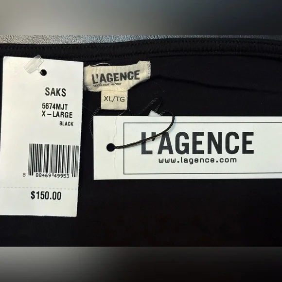 L'AGENCE Hattie Long Sleeve Black One-Shoulder Top size XL NWT - Picture 7 of 13